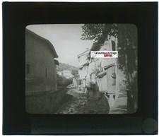 Vieilles maisons, Condrieu, photo ancienne plaque verre, positif 8,5x10 cm