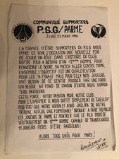 * PAGE COMMUNIQUE SUPPORTERS PSG V PARME 1996  * VIRAGE AUTEUIL