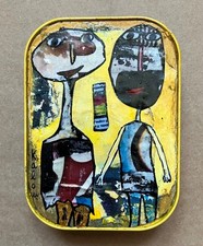 Art brut Art singulier-KALOU- Peinture/collages sur boite de sardines