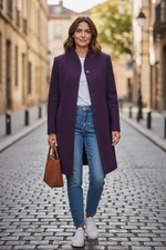 Manteau Court Violet en Laine