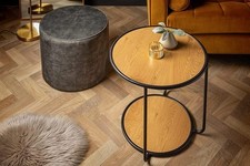 Table Basse Design 55Cm En Chêne Avec Pouf En Velours