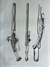 Jules Jacquemart Gravure Eau Forte Etching armes orientales Pistolet À Silex