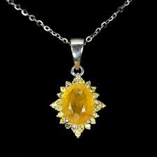 925 Argent Sterling Collier Ovale Jaune Saphir 9x7mm Naturel Pierre Précieuse 1