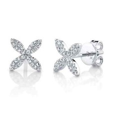14K or Blanc Diamant Fleur Boucles D'Oreilles Rond Naturel Coupe 0.16CT