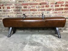 Banc / cheval d’arçon vintage en cuir pleine fleur coloris havane