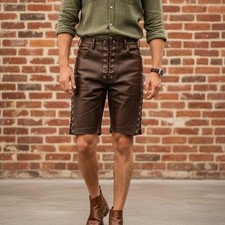 Short de motard en cuir marron