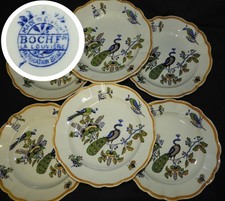 BOCH - LA LOUVIERE Années 30 Décor au PAON : x6 assiettes creuses 25 cm (TBE)