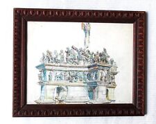 Dessin d'Eugène Véder "Le monument".  Fin 19e. Encadrement d'origine.