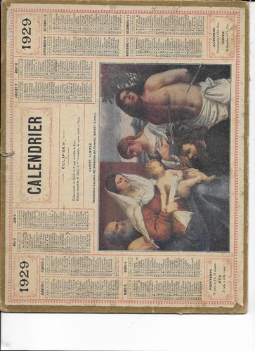 Calendrier postes 1929 sainte - 1929,