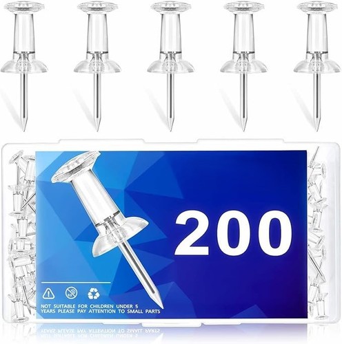 200 pcs clear push - pins, tacks