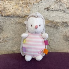 Doudou Peluche Hérisson Luminou Rose Rayé Blanc Champignons Étiquettes 17 Cm