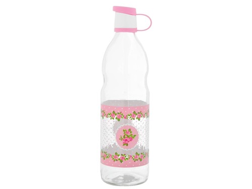 Bouteille verre décor rose - en,