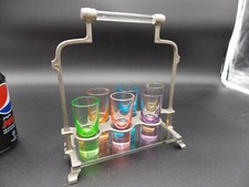 SERVICE A DIGESTIF ART DECO ET VERRES MULTICOLORES CONTEMPORAINS