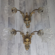 ancienne paire d'applique en bronze doré masque de Bacchus finement sculpté