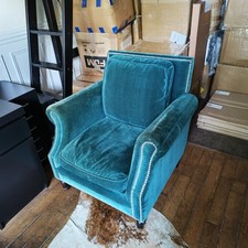 Fauteil Club Salon en Velours Clouté Vert émeraude Maisons du Monde Pieds Bois