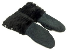 GANTS CHANEL MOUFLES DAIM MATELASSE FOURRURE LAPIN ORYLAG XL 7.5 8 GLOVES 1300€