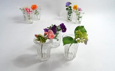 6 Small Vintage French Jelly Jars Faceted Glass Group for Red Current "Confiture