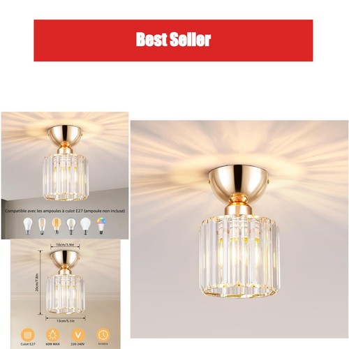 Plafonnier cristal doré - plafonnier, en