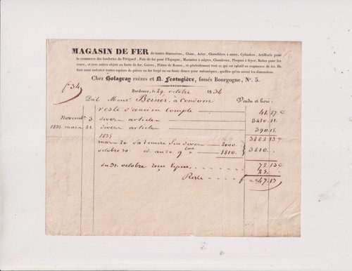 1834 facture paris - 29-10-, 1834.