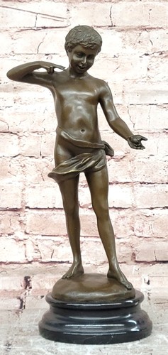Sculpture bronze garçon avec - bronze,
