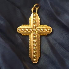 Croix Art Déco Ouvragée En Laiton Doré 35x25mm