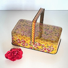 Ancienne et très jolie boîte à goûter tôle lithographiée à décor fleuri de roses