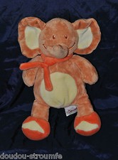?Peluche Doudou Eléphant BENGY Orange Beige Rouille Echarpe 25 Cm TTBE