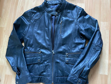 blouson femme en cuir d'agneau bleu marine taille 42/44