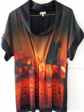 Tunique soyeuse Haut Tee-shirt Imprimé noir orange rouge Coloré Jacqueline Riu 