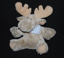 Peluche doudou élan renne NORDIC SOUVENIR marron chiné bandana 25 cm assis NEUF