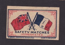 Anciennes étiquettes Allumettes Belgique BN46021 Drapeau Anglais France 