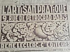 CATALOGUE 1923 L'ARTISAN PRATIQUE EPOQUE ART DECO EDITIONS RENE LECLEC