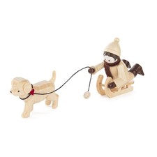 Miniaturfigur Garçon Avec Chien de Traîneau Nature 7x5, 5x3 CM Zughund