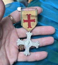 French Pilgrimage Ribbon Badge Lourdes Cross Antique Memory Mary Our Lady