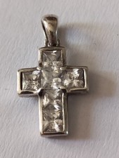 Pendentif Croix Crucifix Argent Massif & Pierre à Identifier 3 g Bijoux Vintage