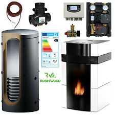 Woody Cheminée à Eau Granulés Ensemble Complet 24 Kw Céramique Blanc