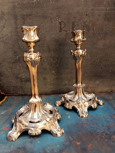 Paire bougeoirs anciens art - paire,