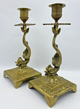 Antique pair of french candlesticks 19th century bronze fishes