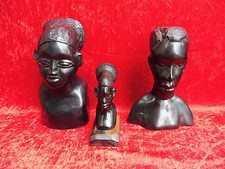 3 Belles Figurines En Bois__Bustes__Afrique__Ébène__ !
