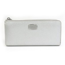 Authentique portefeuille long à fermeture éclair Michael Kors en cuir argenté...