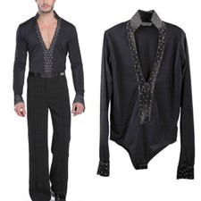 Hommes Col V Tango Tenue de Danse Latin Salsa Chemise à Glaces Justaucorps Haut