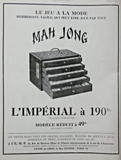 PUBLICITÉ PRESSE 1925 LE MAH JONG LE JEU L'IMPÉRIAL EN LAQUE NOIR ET OR à 190 Fr