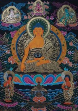 Tibet. Peinture Thangka Shakyamuni Bouddha, Chef-D'œuvre Du NÉPAL 70x55cm