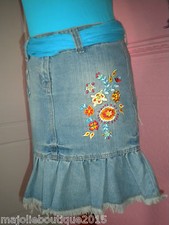  ’* JUPE MARQUE MISS JEAN AVEC VOLANT EN JEAN BRODE T/ 38 NEUVE 