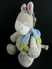 92. DOUDOU PELUCHE NICOTOY ZEBRE CHEVAL ANE GRIS ECHARPE BLEU FEUILLE  33c EXC.E
