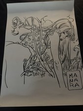 MANARA SUPERBE ILLUSTRATION ORIGINALE PIN UP ENCRE DE CHINE ET CRAYON 47x65