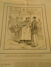 Caricature 1890 - La Marchande des Quatre saisons interdit de stationner ici