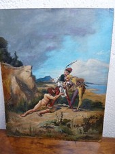 Superbe ancien tableau signé huile Originale sur panneau en carton  19ème