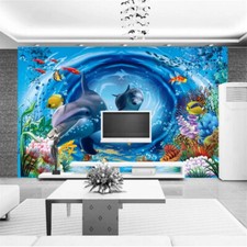 PAPIER PEINT motif chambre enfant  fond marin dauphin QUALITE FINITION CANVAS 