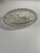 ANCIEN BEURRIER OVALE EN VERRE A DECOR D'UNE VACHE AU PRE COLLECTION CHALET DÉCO